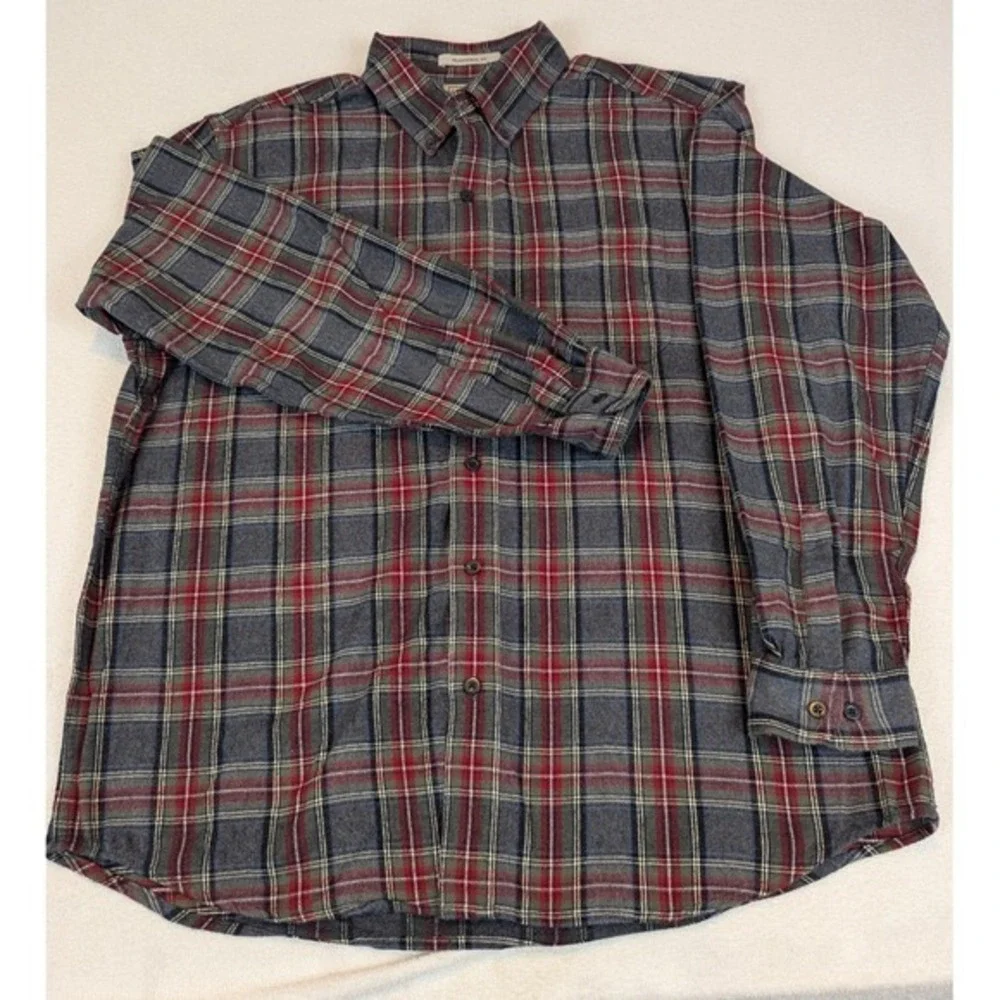 LL Bean Traditional Fit Plaid Flannel Button‎ Down Shirt Men Red Green Gray Work
